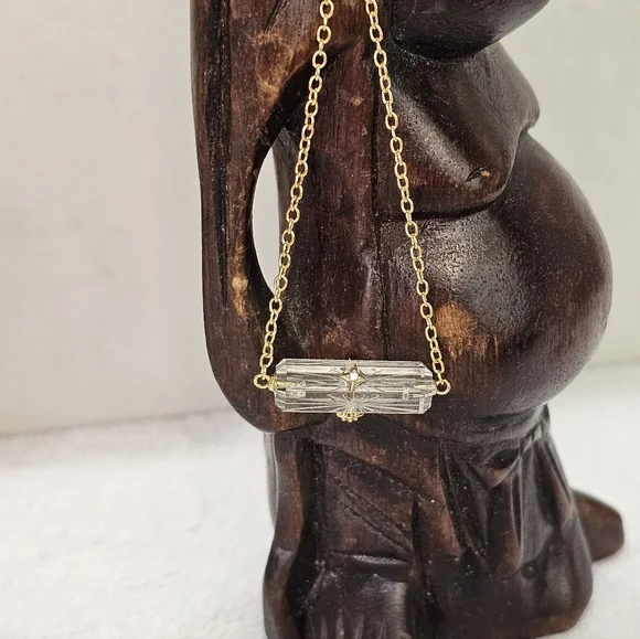 SU 925 Vermeil Crystal Lozenge Necklace with CZs - Picture 2 of 14